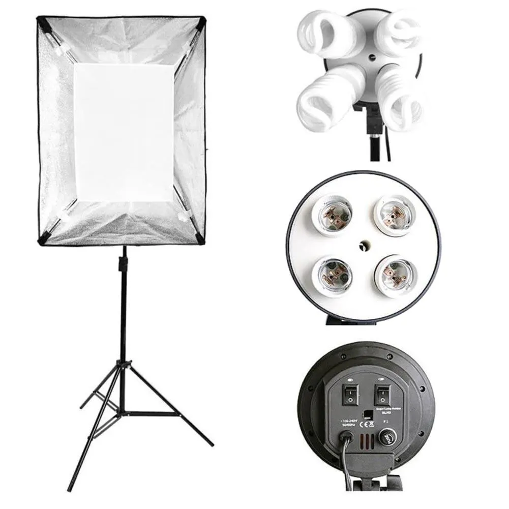 Volkwell 4 Head Dual Softbox Kit 8 x 55W Bulb Lighting Kit